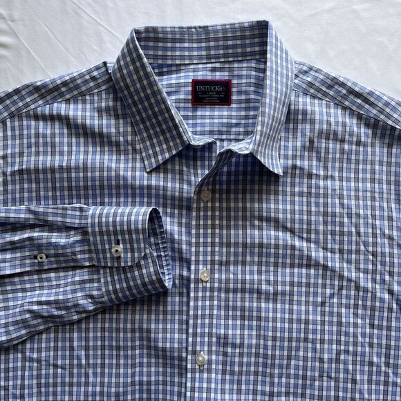 Set of 2 Blue Plaid Untuckit Long Sleeve Button Up Shirt Mens L - Picture 2 of 14
